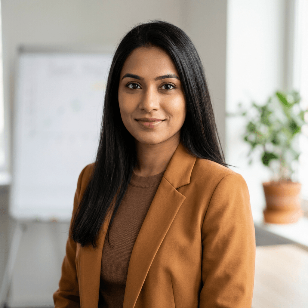 Aisha Patel, supply chain coordinator, in a professional headshot