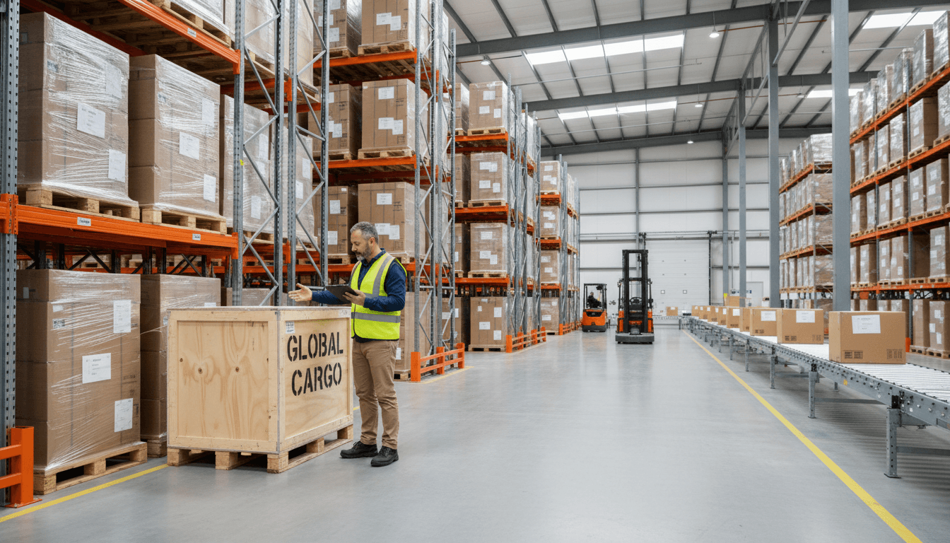 Warehouse worker overseeing freight shipments
