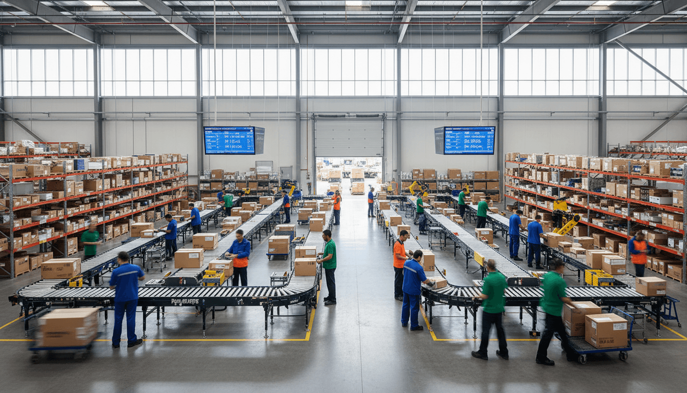 Logistics team coordinating freight operations in a warehouse